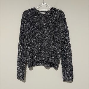 Valerie Stevens evening Cozy wool Marled Knit Sweater black white size large‎